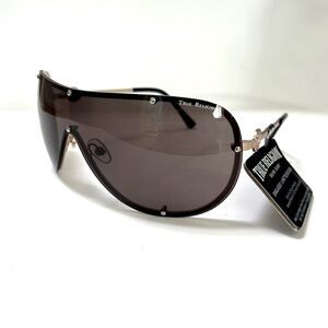 New TRUE RELIGION Wrap Shield Sunglasses Black Acetate Rimless